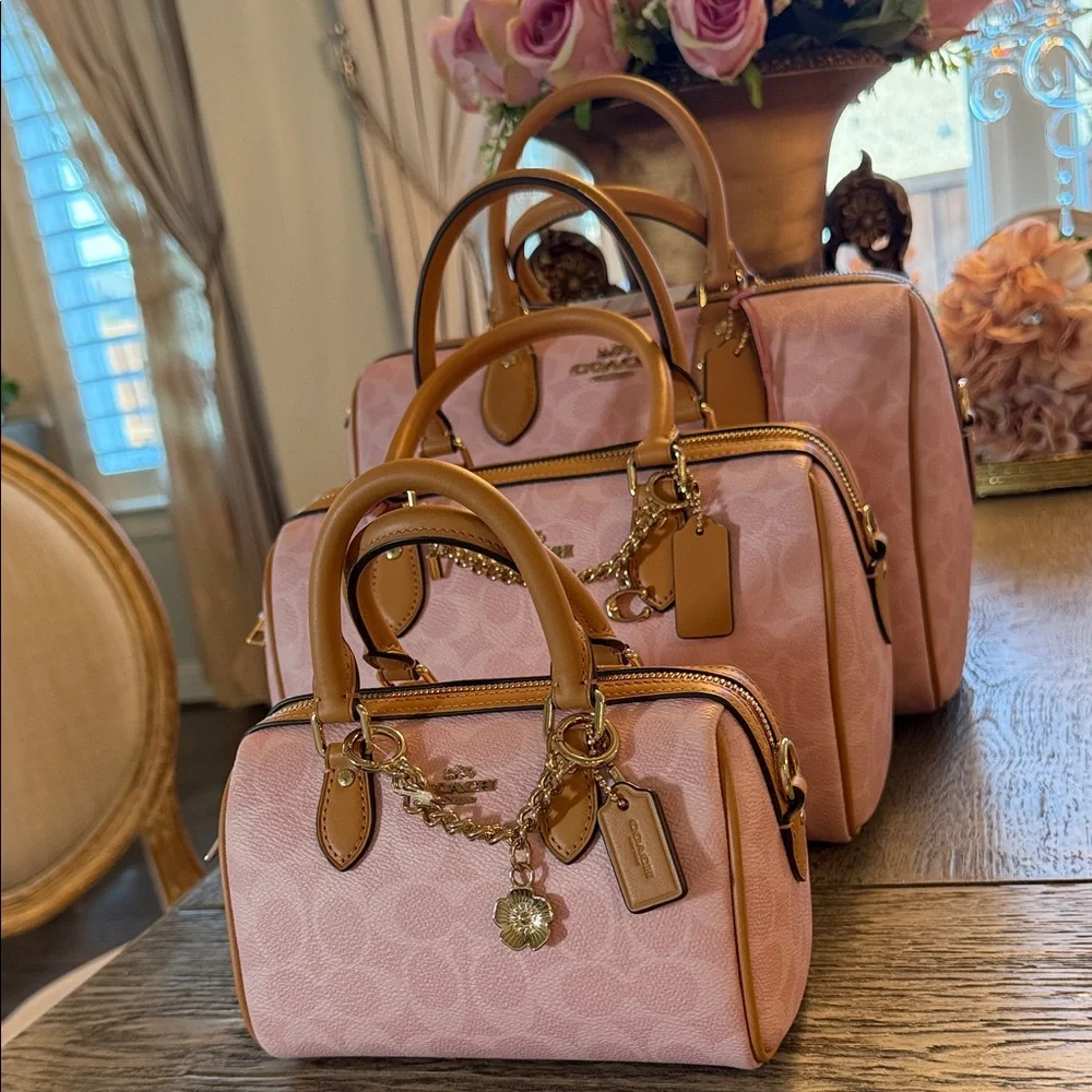 NWT Coach Mini Rowan Crossbody Bag In Signature Canvas With Charms